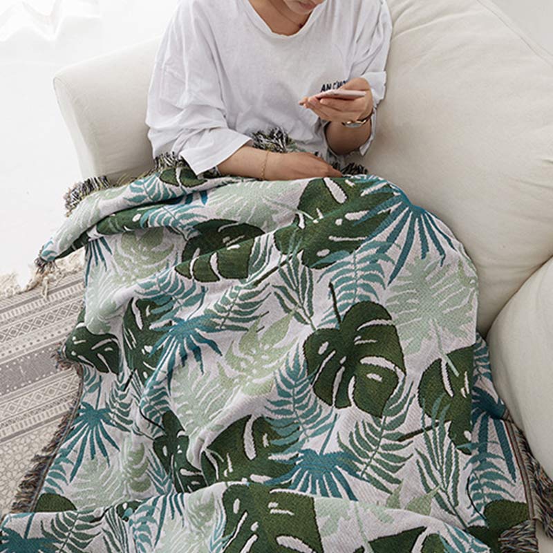 Ownkoti Palm Pattern Sofa Cover Tassel Blanket - image 9
