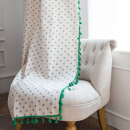 Blue Daisy Green Brim Cotton Curtain - image 1