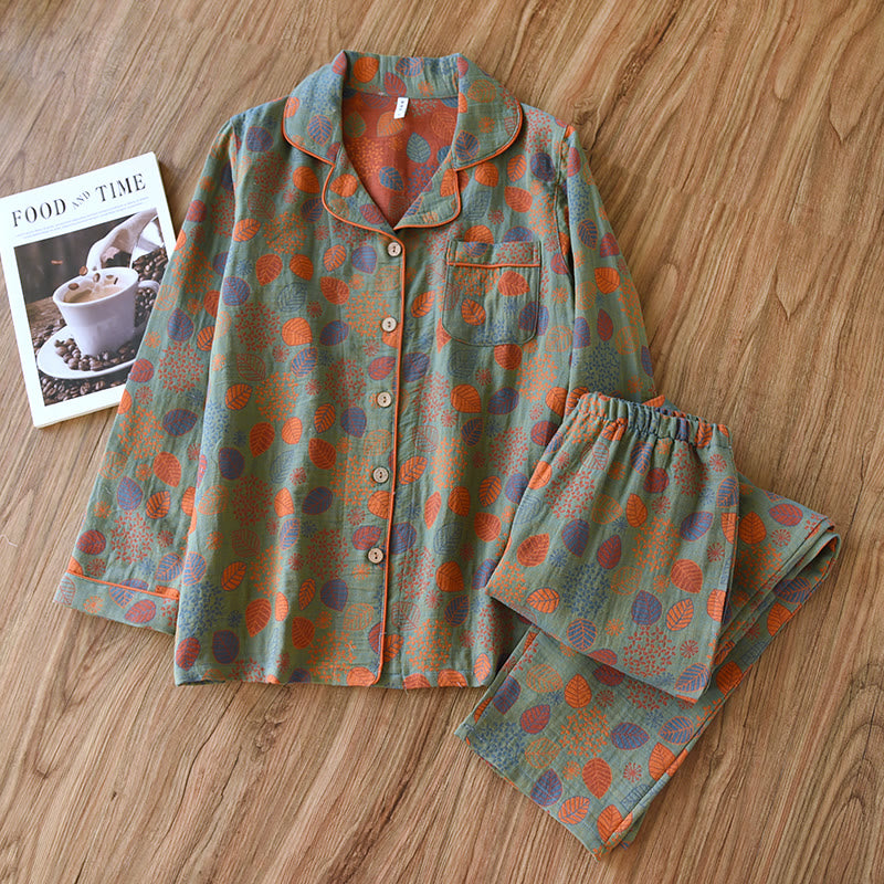 Ownkoti Leaf Green Cotton Gauze Loungewear Set - Green - Women - XXL - image 0