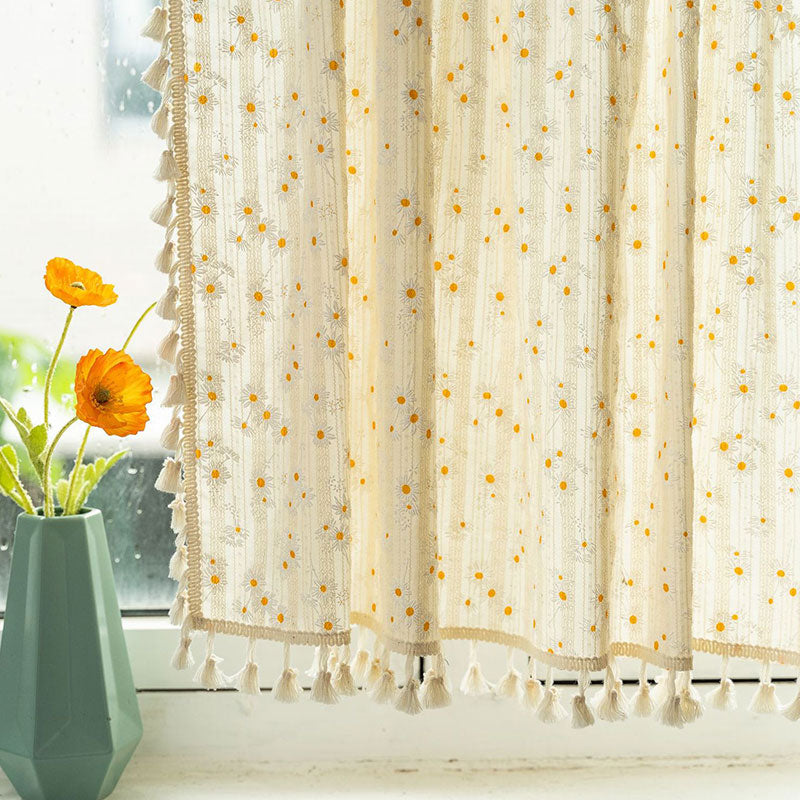 Ownkoti Beige Floral Daisy Pattern Tier Curtain - image 3