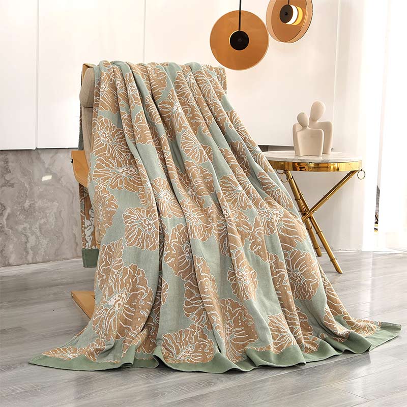Ownkoti Lightweight Peony Cotton  Reversible Blanket - Green & Orange - 79" x 90" - image 7