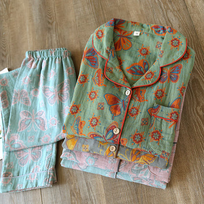 Vintage Butterfly Print Cotton Loungewear Set - image 1