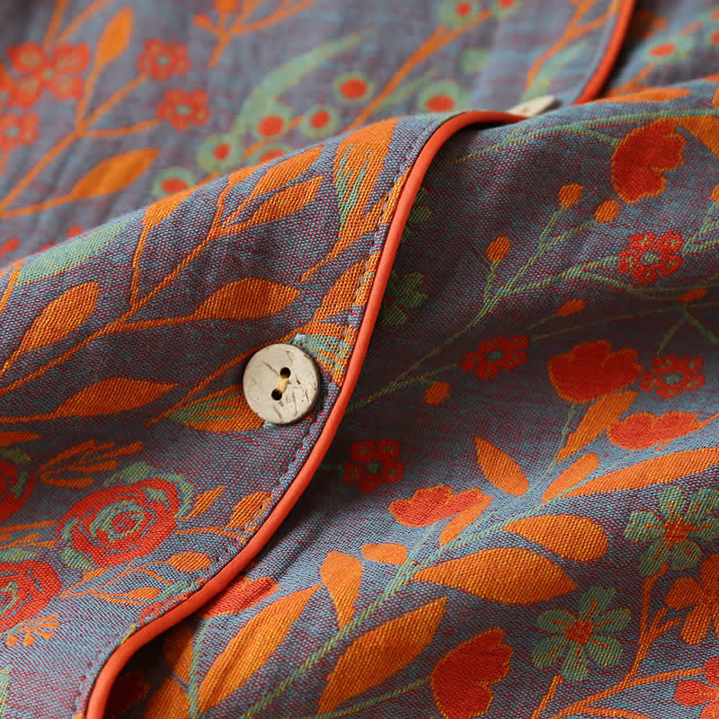 Ownkoti Vintage Leaf Cotton Lapel Loungewear Set - image 6