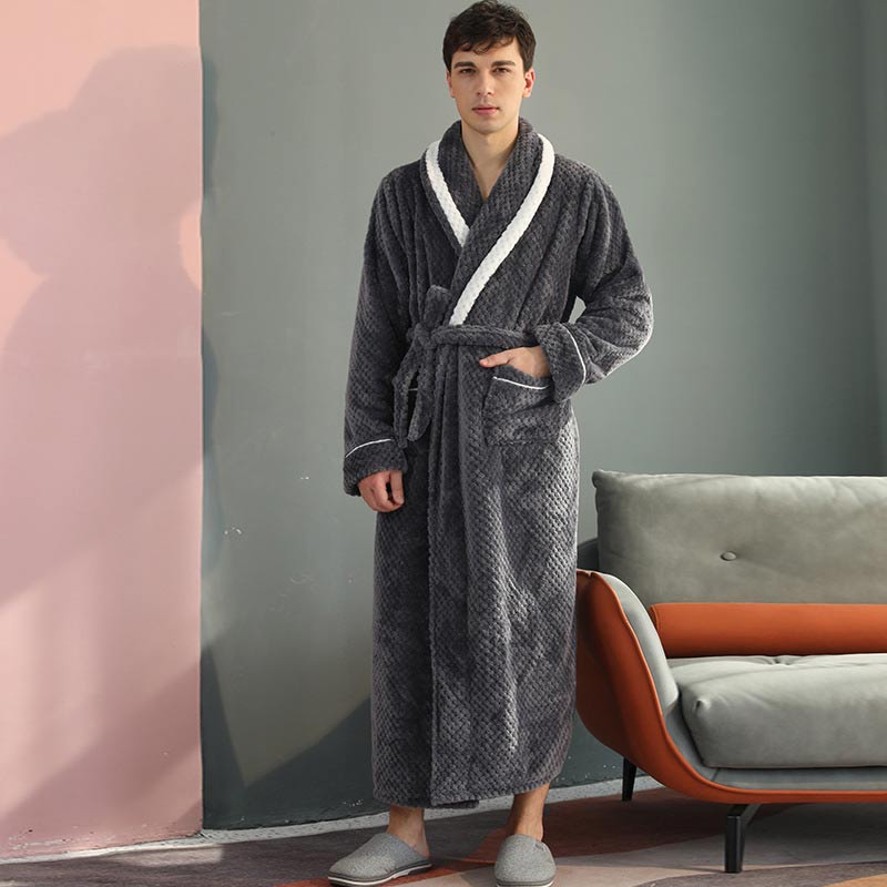 Ownkoti Thick Fleece Comfy Bathrobe - Gray - Men: M - image 1