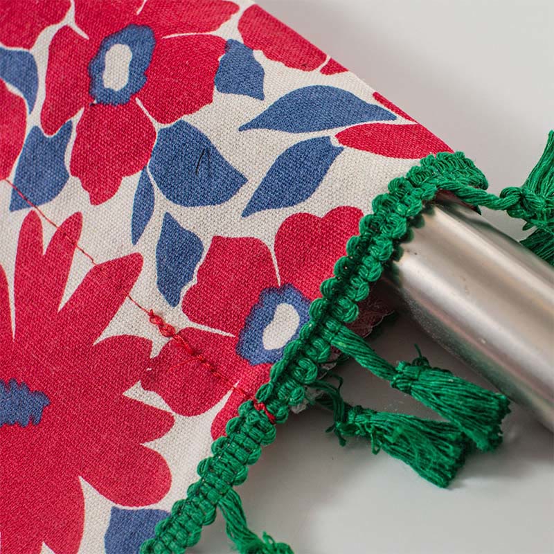 Ownkoti Red Flower Print Tassel Tier Curtain - image 7