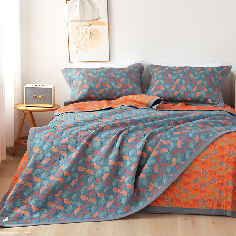 Ownkoti Pastoral Ginkgo Leaf Pattern Cotton Reversible Quilt - image 4