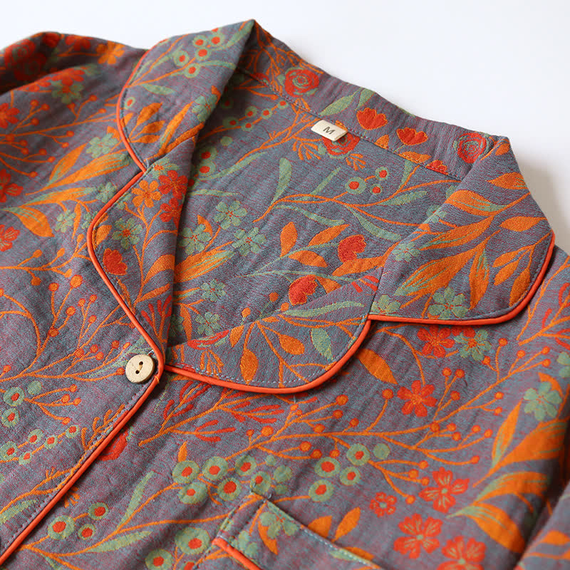 Ownkoti Vintage Leaf Cotton Lapel Loungewear Set - image 3