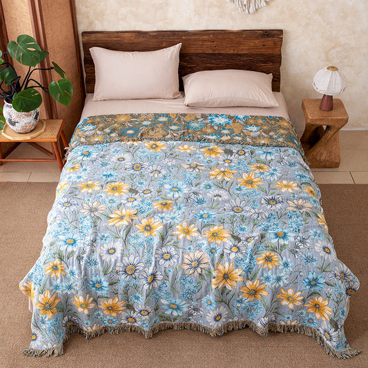 Ownkoti Vintage Floral Daisy Fringed Gauze Quilt - Queen - image 0