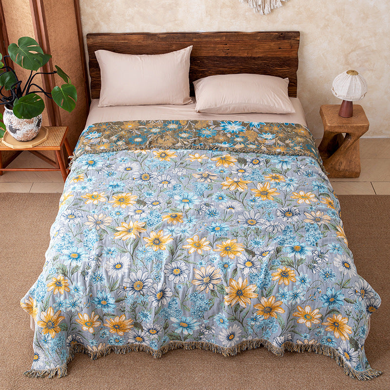 Ownkoti Vintage Floral Daisy Fringed Gauze Quilt - Queen - image 0