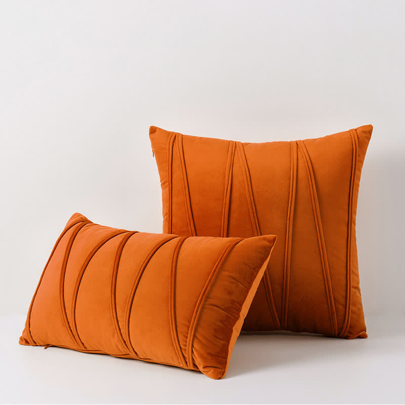 Ownkoti Stripe Pattern Soft Velvet Decorative Pillowcase - Orange - 50cm x 50cm - image 10
