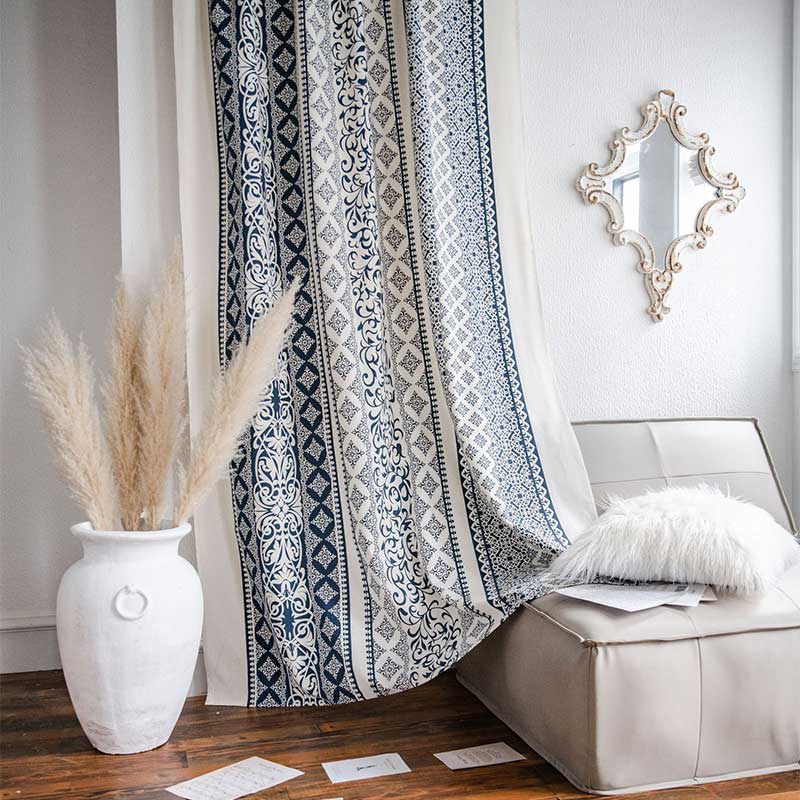 Ownkoti Cotton Linen Blue Pattern Curtain - image 2