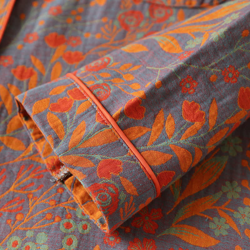 Ownkoti Vintage Leaf Cotton Lapel Loungewear Set - image 8