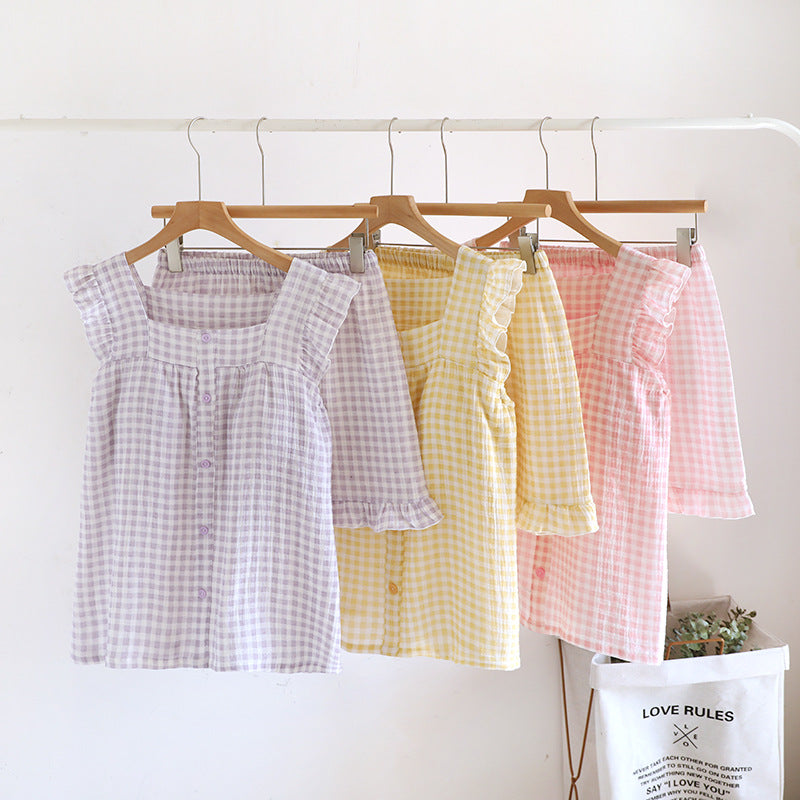 Ownkoti Ruffle Sleeve Gingham Cotton Pajama Set - image 0