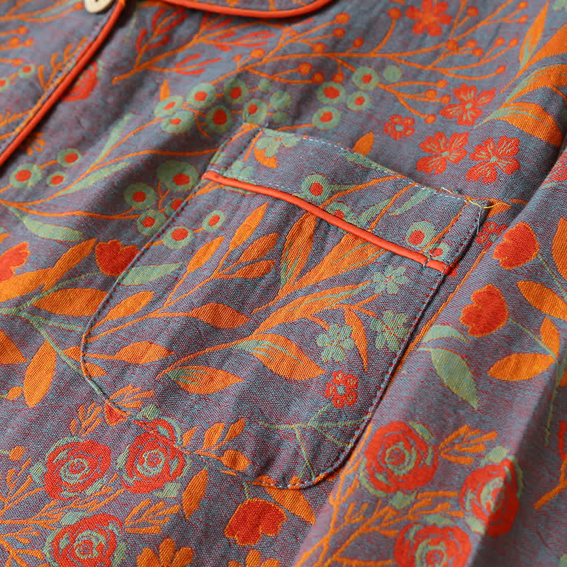 Ownkoti Vintage Leaf Cotton Lapel Loungewear Set - image 4