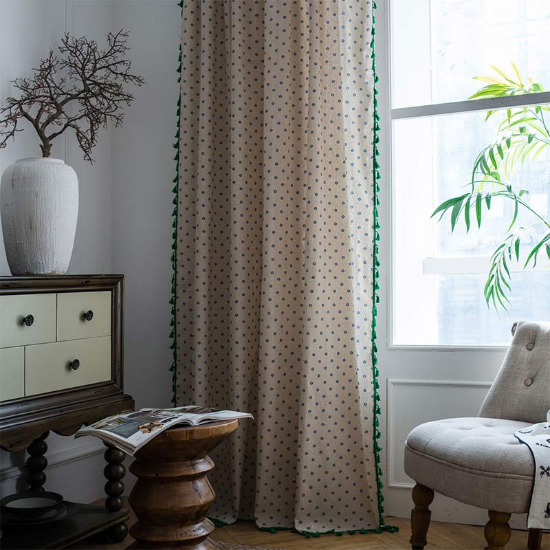 Ownkoti Blue Daisy Green Cotton Curtain - image 3