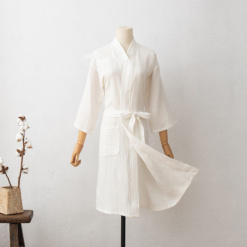Ownkoti Soft Long Sleeve V-Neck Bathrobe with Pockets - White - XL - image 0