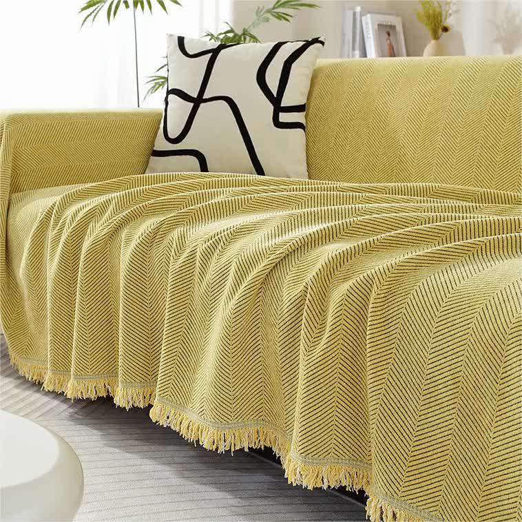 Ownkoti Chenille Herringbone Tassel Couch Cover