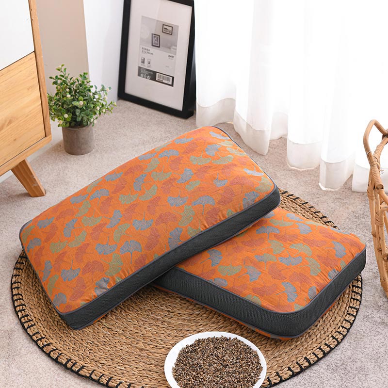 Ownkoti Buckwheat Pillow Ginkgo Leaf Cotton Pillowcase - Orange - Small 14" x 21" - image 0