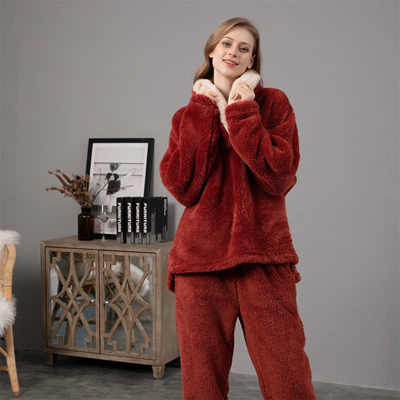 Ownkoti Simple V-Neck Warm Winter Loungewear Set - image 2