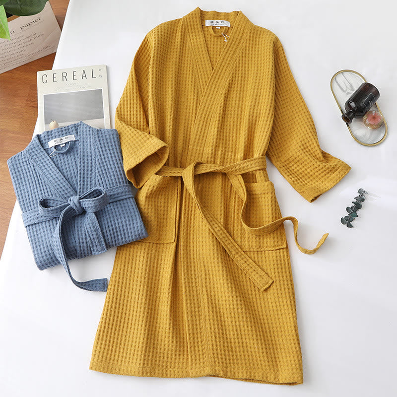 Ownkoti Simple Solid Color Cotton V-neck Bathrobe - image 3