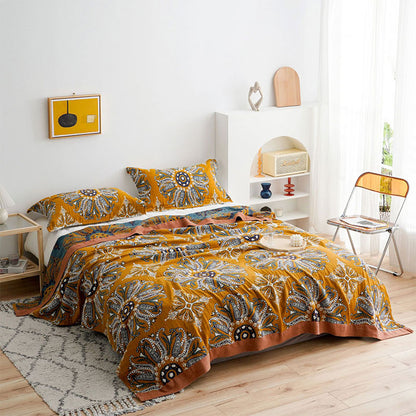 Ownkoti Flower Cotton Gauze Quilt Reversible Blanket - Brown - King - image 0