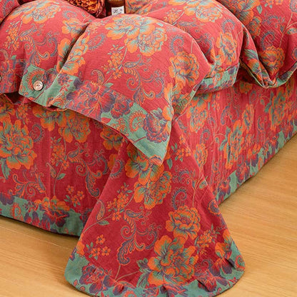 Flower Print Red Cotton Bedding Sets(4PCS) - image 7