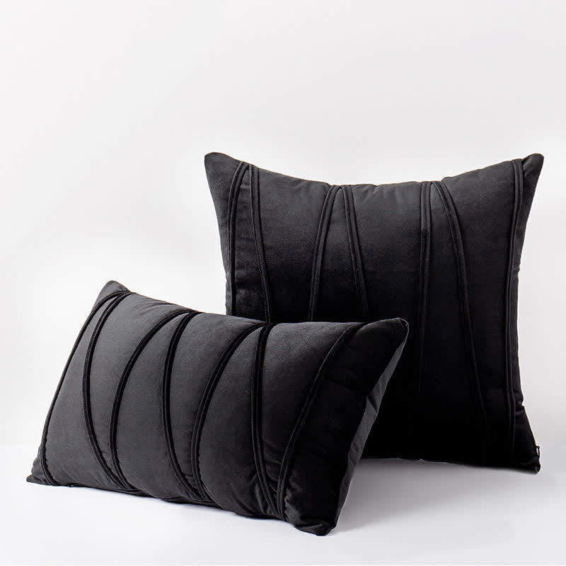 Ownkoti Stripe Pattern Soft Velvet Decorative Pillowcase - Black - 50cm x 50cm - image 8