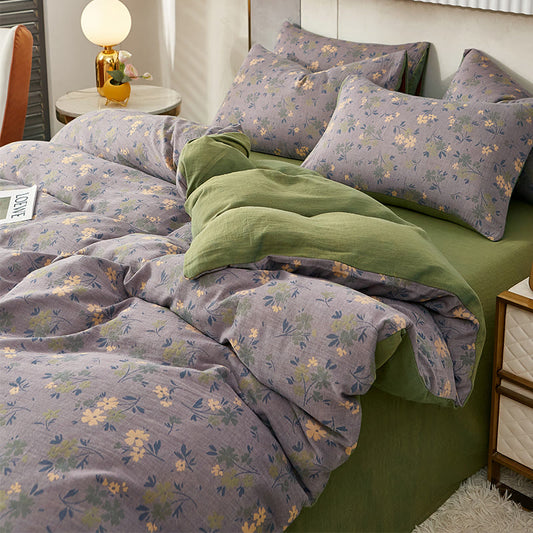 Ownkoti Pastoral Flower Leaf Cotton Reversible Bedding - Sheet - Purple - King - image 0