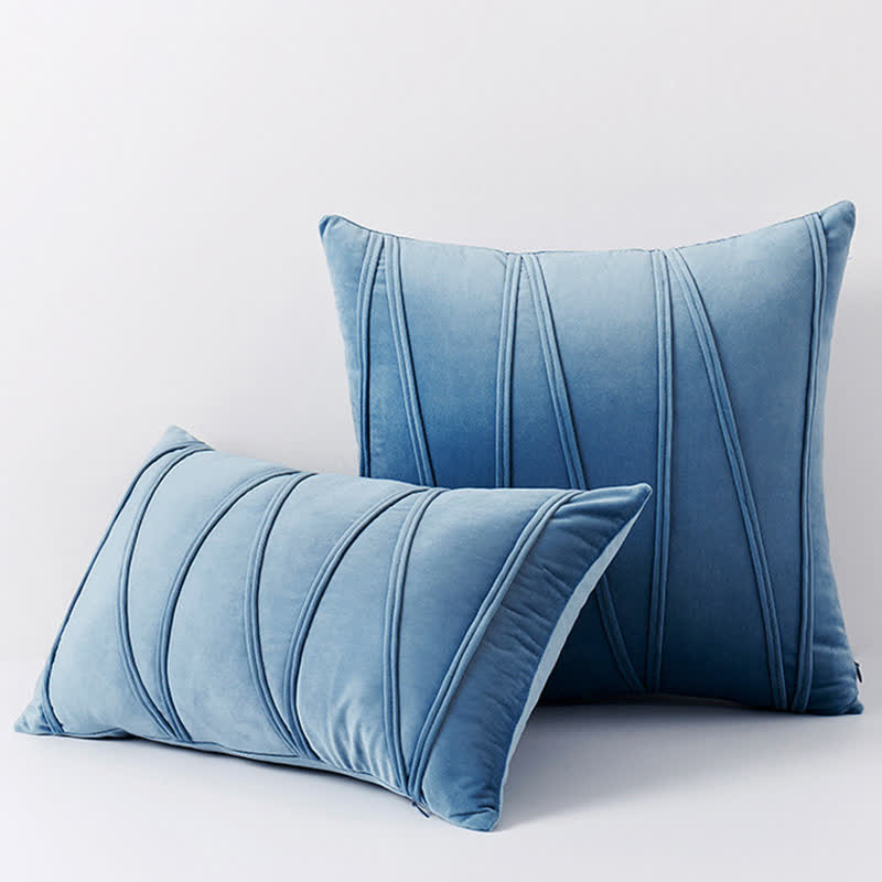Ownkoti Stripe Pattern Soft Velvet Decorative Pillowcase - Water Blue - 50cm x 50cm - image 13