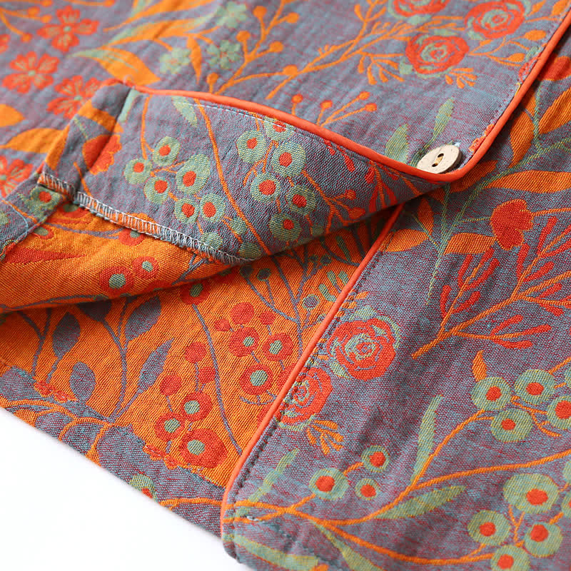 Ownkoti Vintage Leaf Cotton Lapel Loungewear Set - image 5