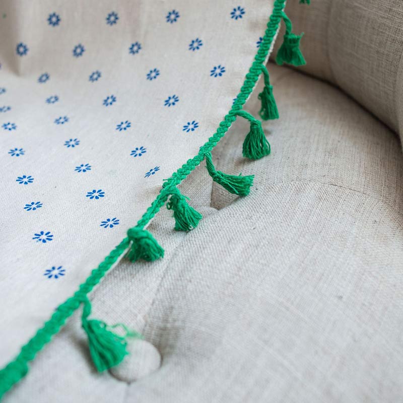 Blue Daisy Green Brim Cotton Curtain - image 8