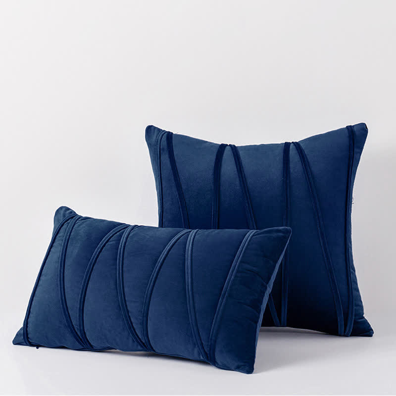 Ownkoti Stripe Pattern Soft Velvet Decorative Pillowcase - Dark Blue - 50cm x 50cm - image 12