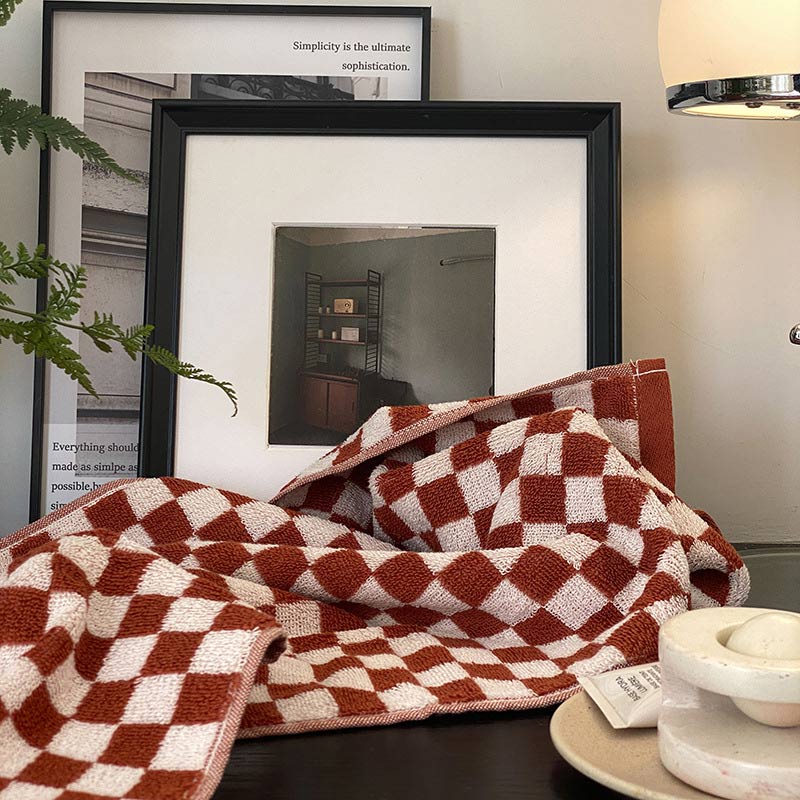 Ownkoti Checkerboard Plaid Colorblock Bath Towel Set - Red - 34*76cm+70cm*140cm - image 0