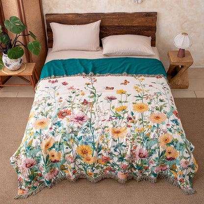 Ownkoti  Watercolor Wildflower Fringed Reversible Gauze Quilt - Queen - image 0