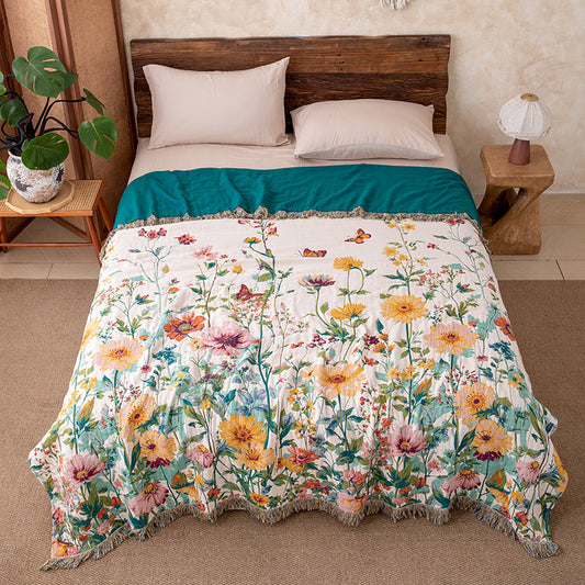 Ownkoti  Watercolor Wildflower Fringed Reversible Gauze Quilt - Queen - image 0