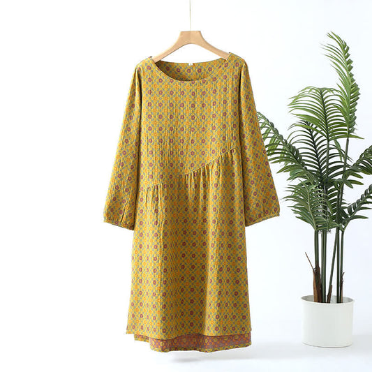 Ownkoti Floral Round Neck Soft Cotton Nightdress - Ginger Yellow - L - image 0