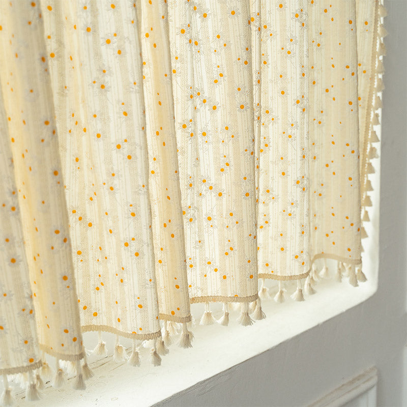 Ownkoti Beige Floral Daisy Pattern Tier Curtain - image 6