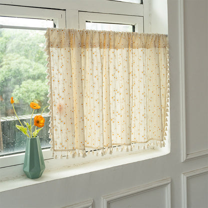 Ownkoti Beige Floral Daisy Pattern Tier Curtain - image 1