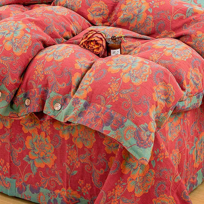 Flower Print Red Cotton Bedding Sets(4PCS) - image 5