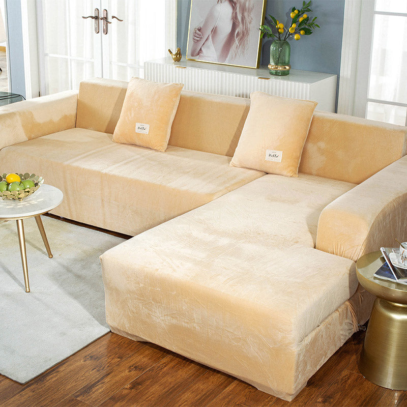 Ownkoti Suede Pure Color Elastic Sofa Cover - Light Yellow - 4-Seater 92" - 118" (235cm - 300 cm) - image 9