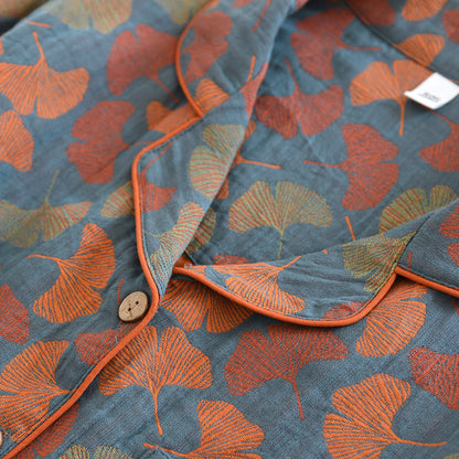 Ownkoti Ginkgo Leaf Button Cotton Loungewear Set - image 2