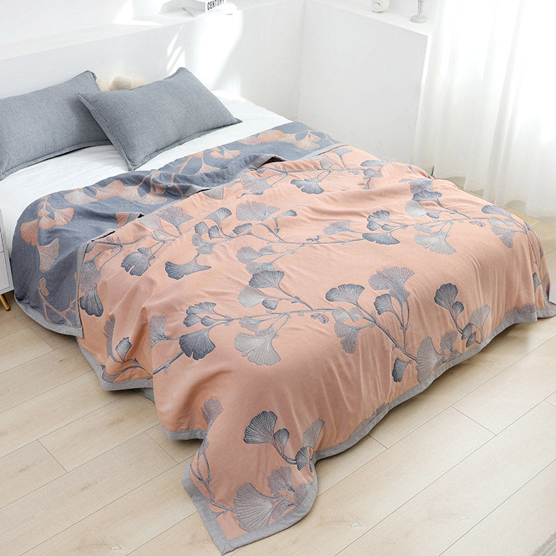 Ownkoti Ginkgo Leaf Cotton Gauze Reversible Quilt - Orange Pink - Queen - image 8