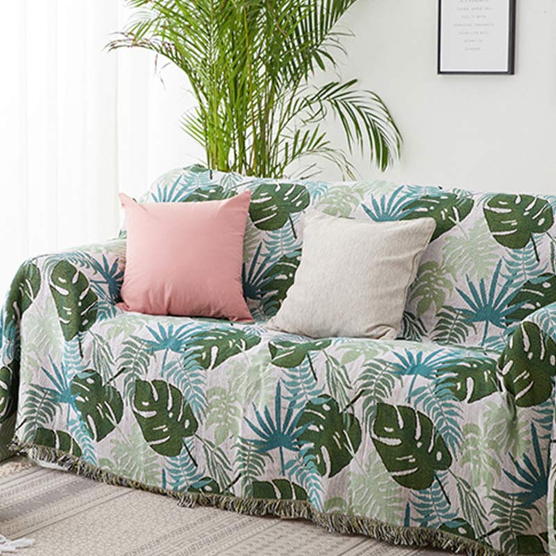 Ownkoti Palm Pattern Sofa Cover Tassel Blanket - image 4