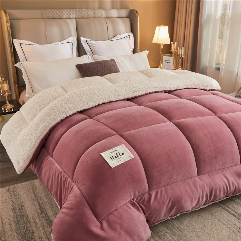 Ownkoti Solid Color Thick Warm Blanket with Quilt Core - Red Bean Paste - King - image 0