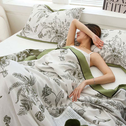 Ownkoti Pastoral Flower Leaf Cotton Reversible Quilt - Gray & Green - King - image 0