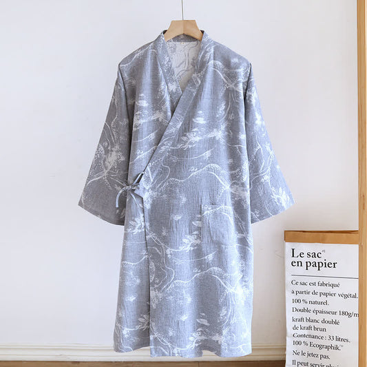 Ownkoti Jacquard Ink Painting Comfy Bathrobe Pajama - Gray Blue - XL - image 0