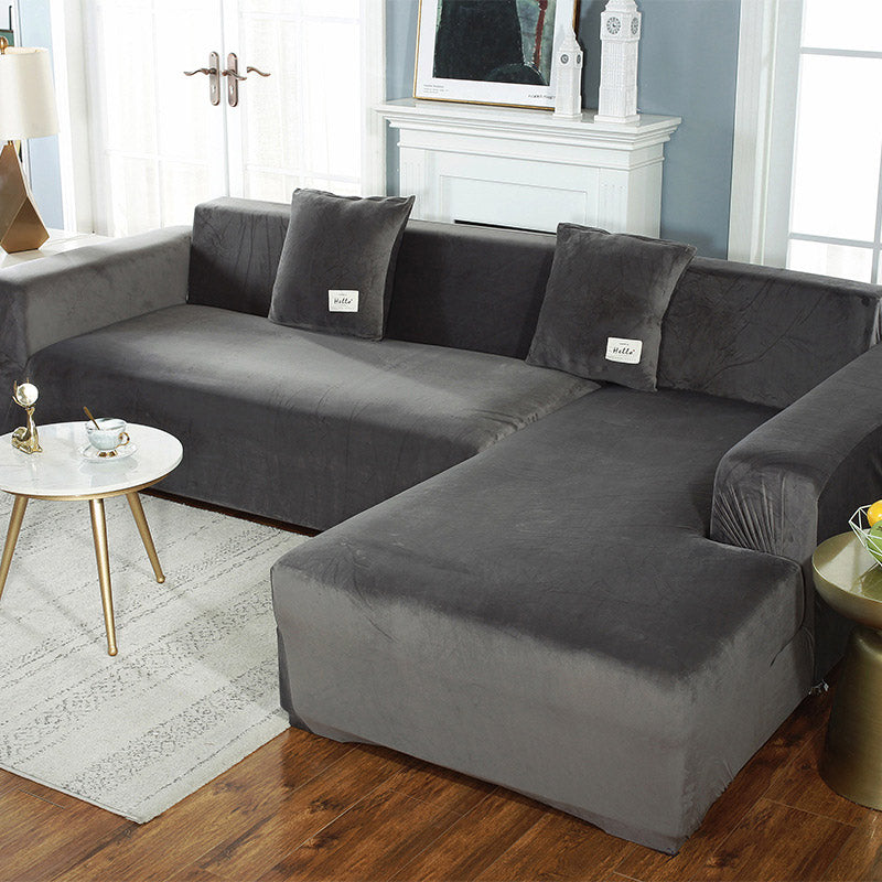 Ownkoti Suede Pure Color Elastic Sofa Cover - Dark Gray - 4-Seater 92" - 118" (235cm - 300 cm) - image 4