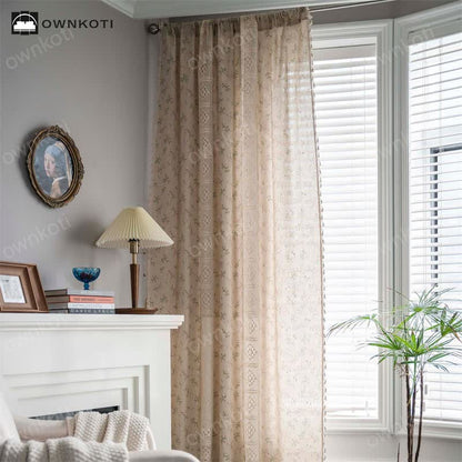 Ownkoti Floral Plaid Splicing Light Filtering Tassel Curtain - image 2