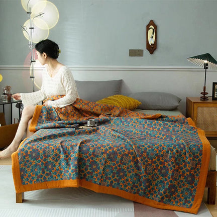 Ownkoti Orange & Blue Pattern Six Layers Cotton Quilt