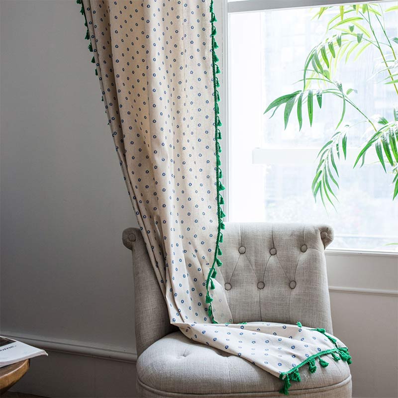 Ownkoti Blue Daisy Green Cotton Curtain - image 4